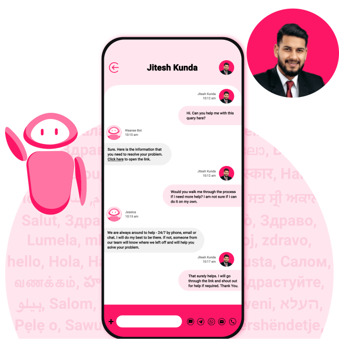 A mobile screen displaying a chat conversation between a virtual agent and customer